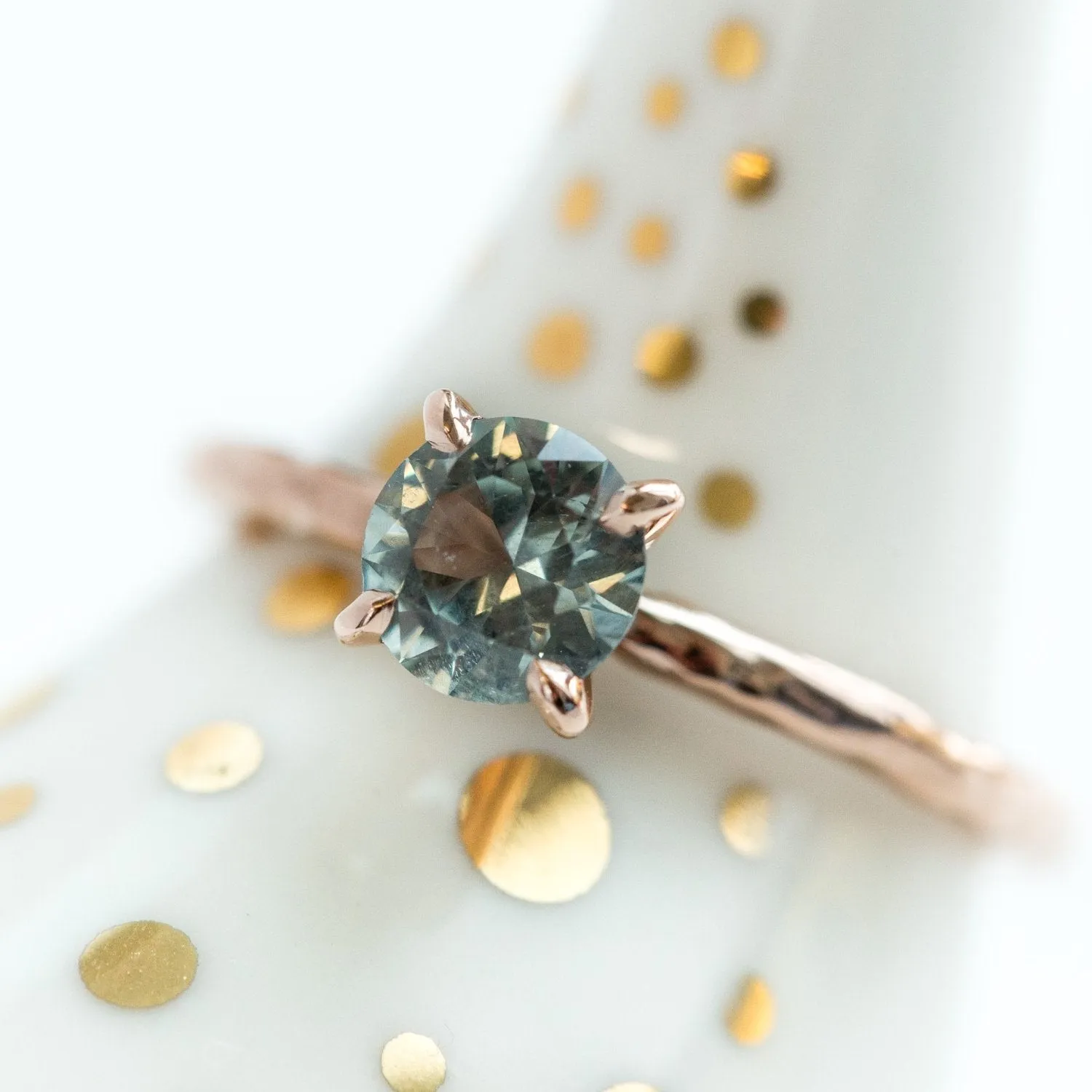 0.78ct Light Blue Green Montana Sapphire Solitaire Ring - Organic Carved Rose Gold 4 Prong- Teal Mermaid Sapphire