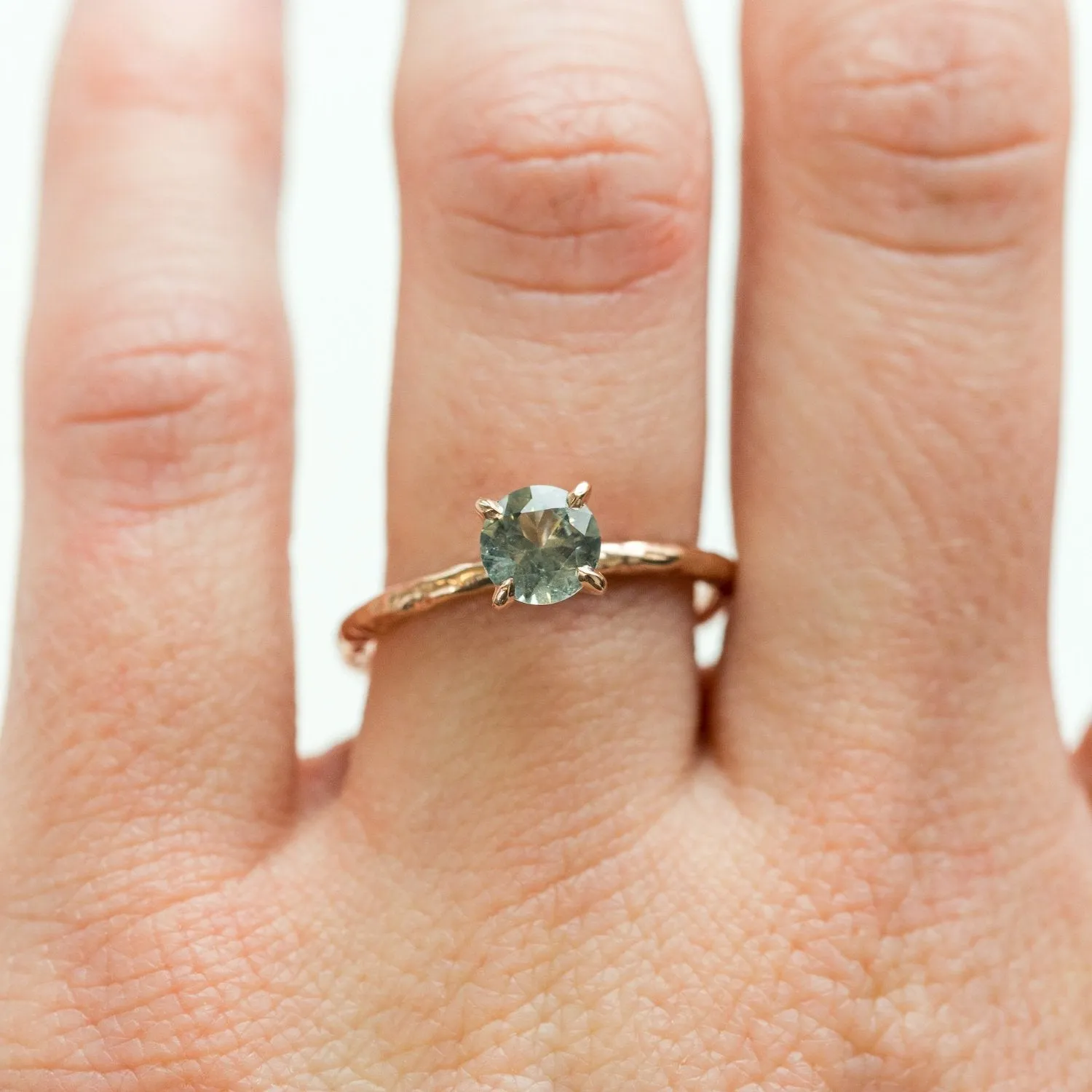 0.78ct Light Blue Green Montana Sapphire Solitaire Ring - Organic Carved Rose Gold 4 Prong- Teal Mermaid Sapphire