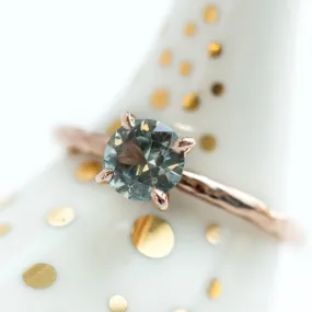 0.78ct Light Blue Green Montana Sapphire Solitaire Ring - Organic Carved Rose Gold 4 Prong- Teal Mermaid Sapphire