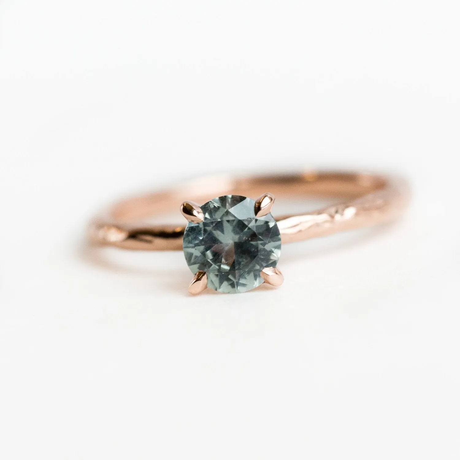 0.78ct Light Blue Green Montana Sapphire Solitaire Ring - Organic Carved Rose Gold 4 Prong- Teal Mermaid Sapphire