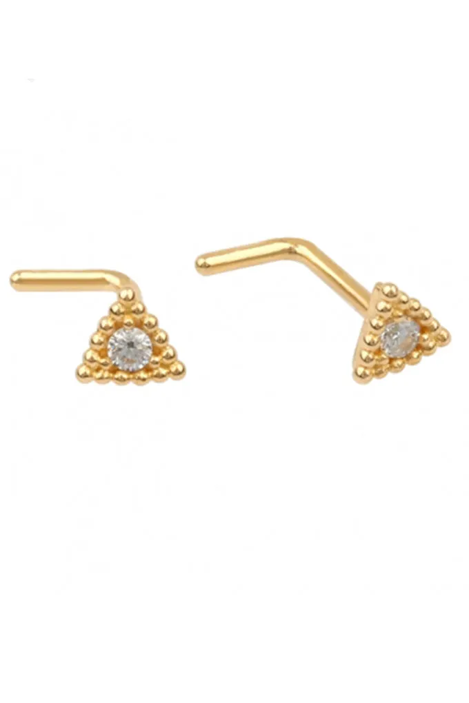 14K Solid Gold 20g Cz Pyramid Triangle Nose Stud Piercing