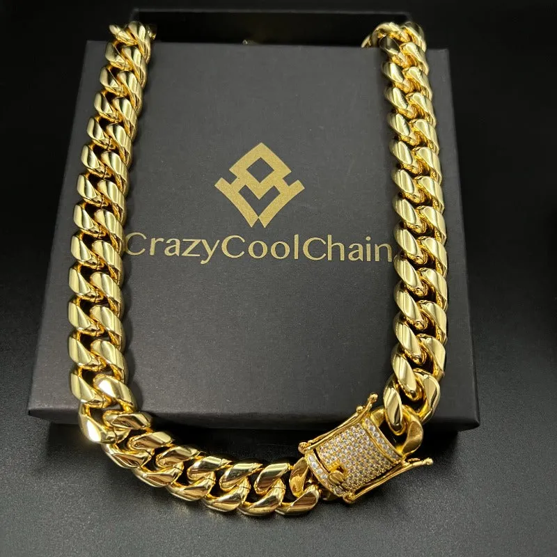 14mm 18K Gold 5-Time Plated Premium Durable Cuban Chain