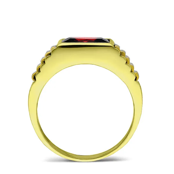 18k Hallmarked Yellow Gold Mens Classic Band Ring with Ruby Gemstone