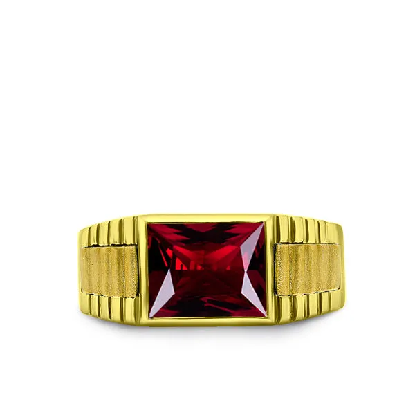 18k Hallmarked Yellow Gold Mens Classic Band Ring with Ruby Gemstone