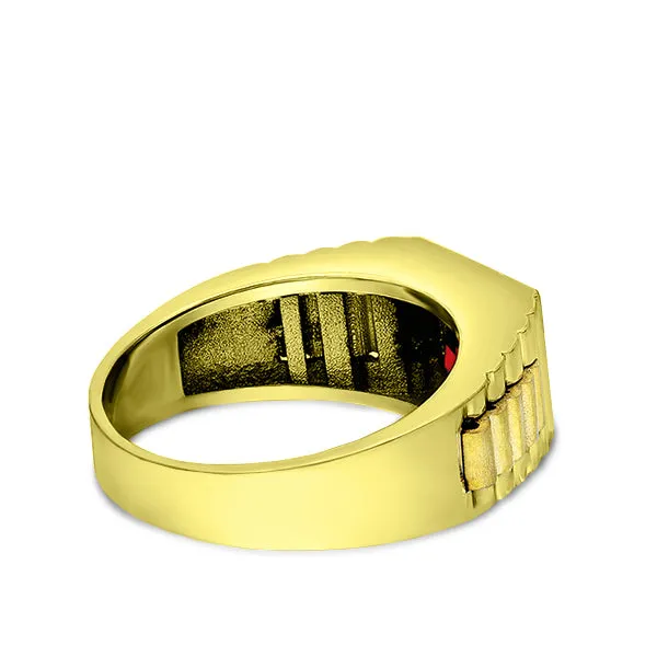 18k Hallmarked Yellow Gold Mens Classic Band Ring with Ruby Gemstone