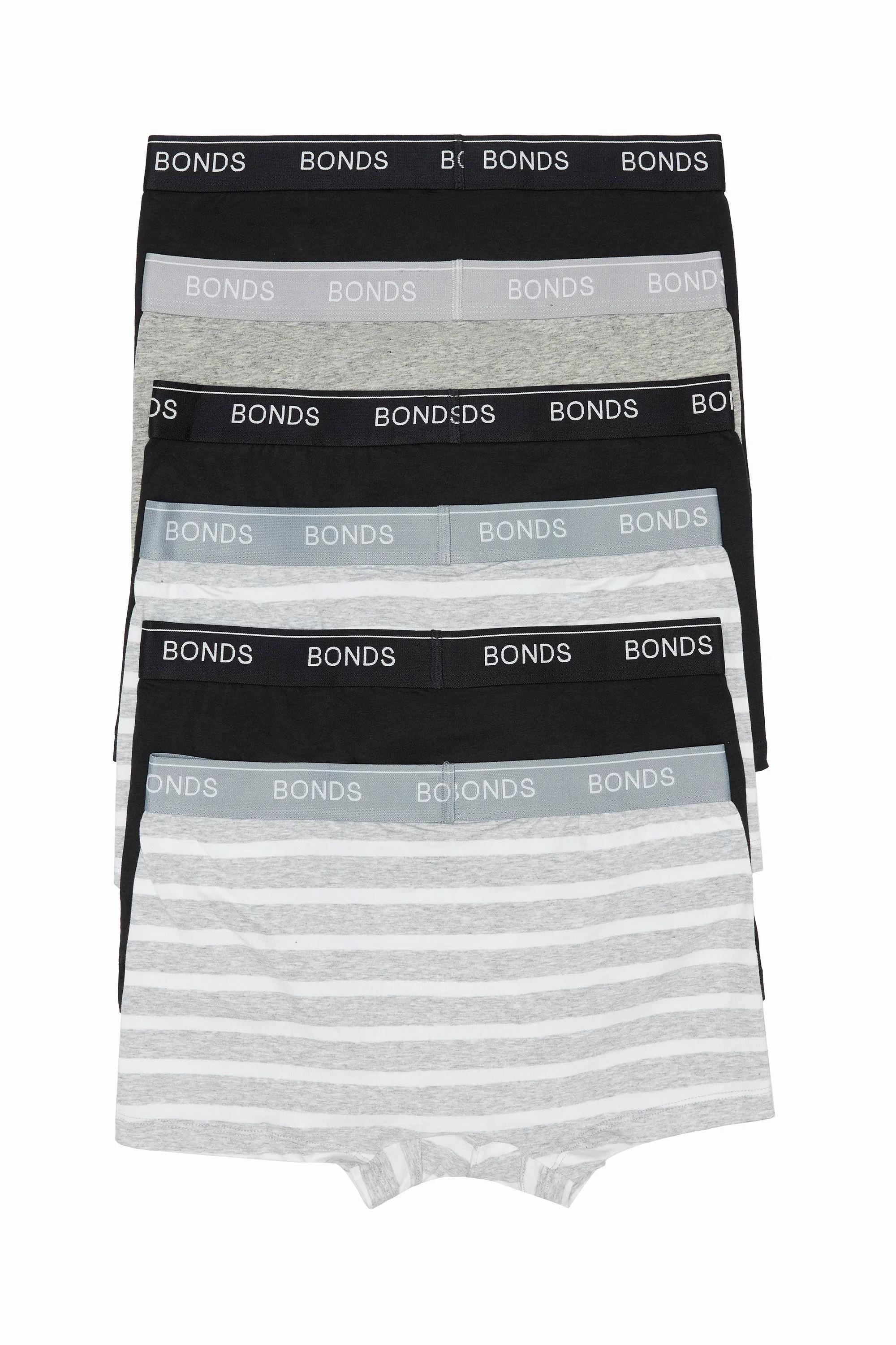 24 X Bonds Mens Guyfront Trunks Underwear Black/Grey/Grey Stripe