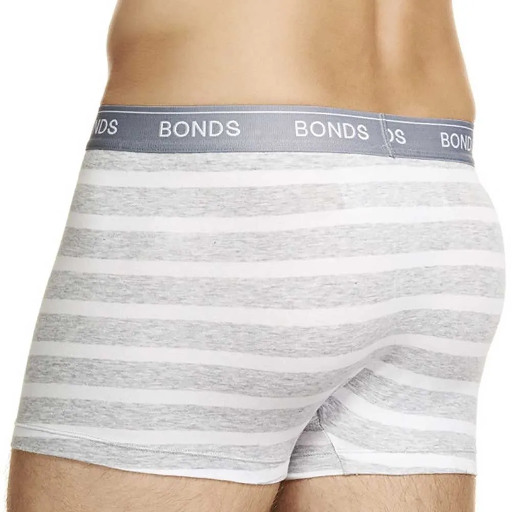 24 X Bonds Mens Guyfront Trunks Underwear Black/Grey/Grey Stripe