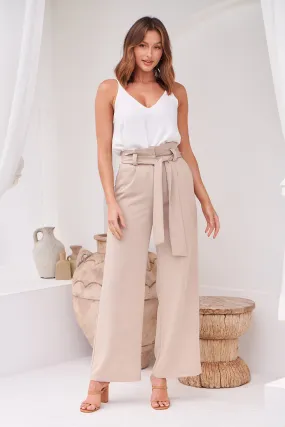 Adara Tie Waist Beige Pants