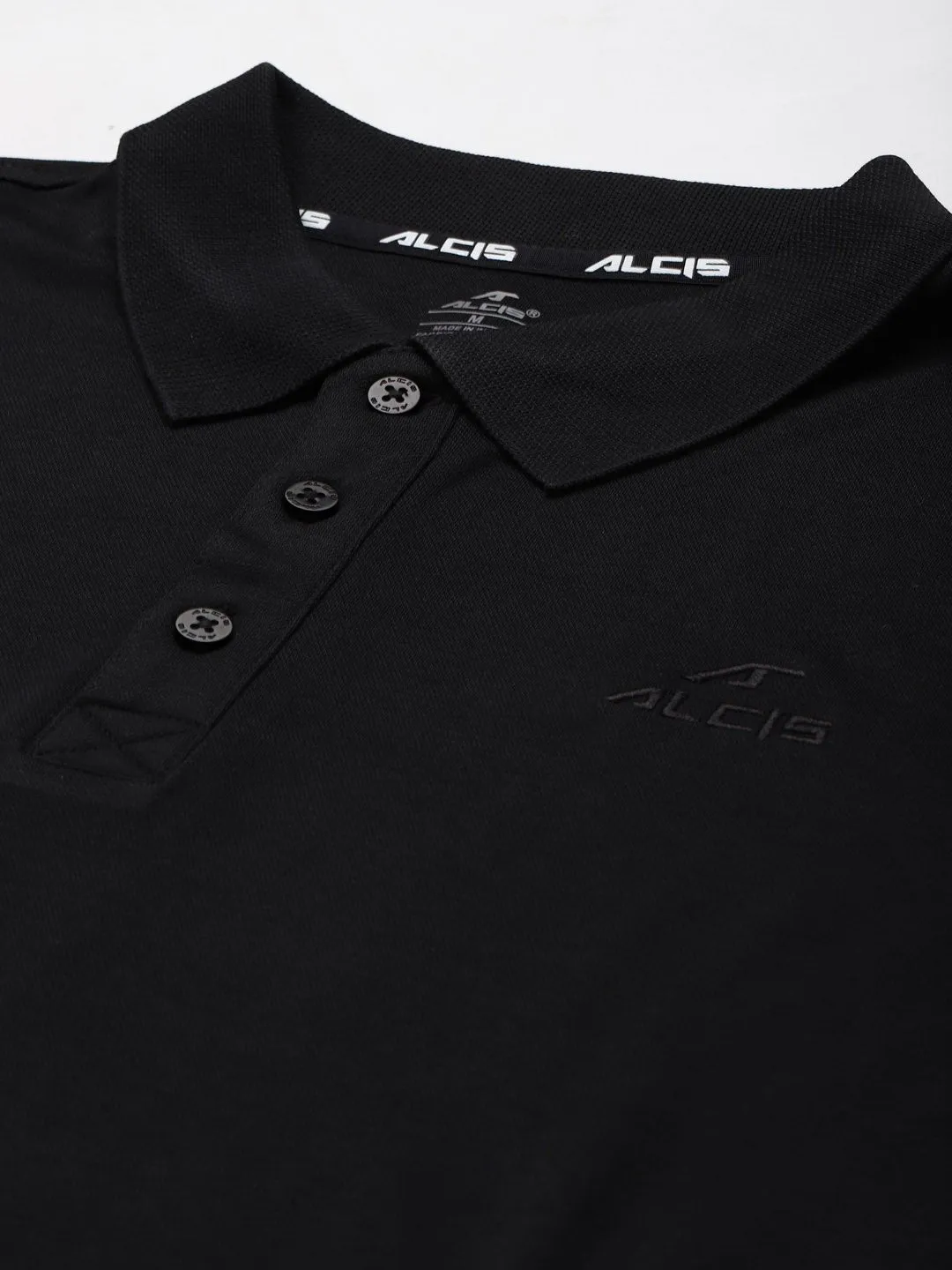 Alcis Men Black Solid Polo Collar Slim Fit T-shirt