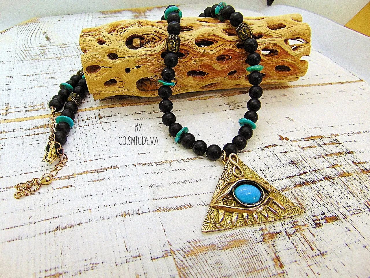 All Seeing Eye With Turquoise  Bronze Necklace