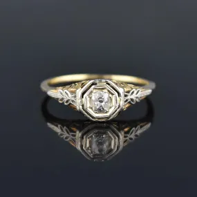 Art Deco 14K Gold Filigree .25 CTW Diamond Engagement Ring