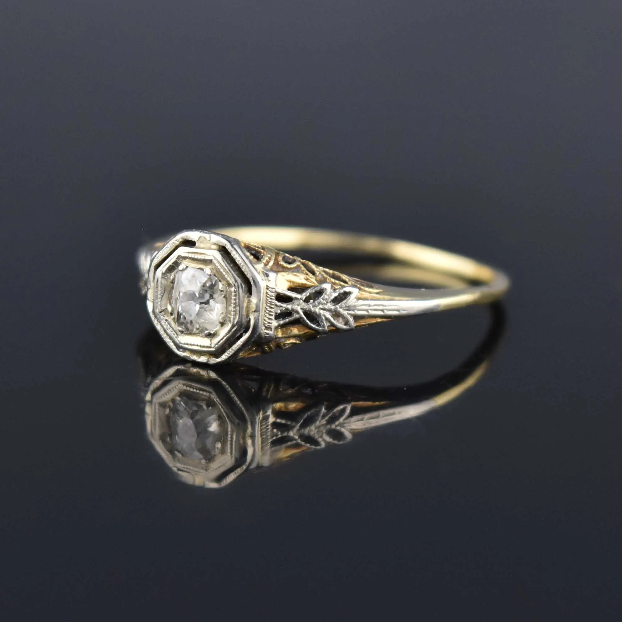 Art Deco 14K Gold Filigree .25 CTW Diamond Engagement Ring