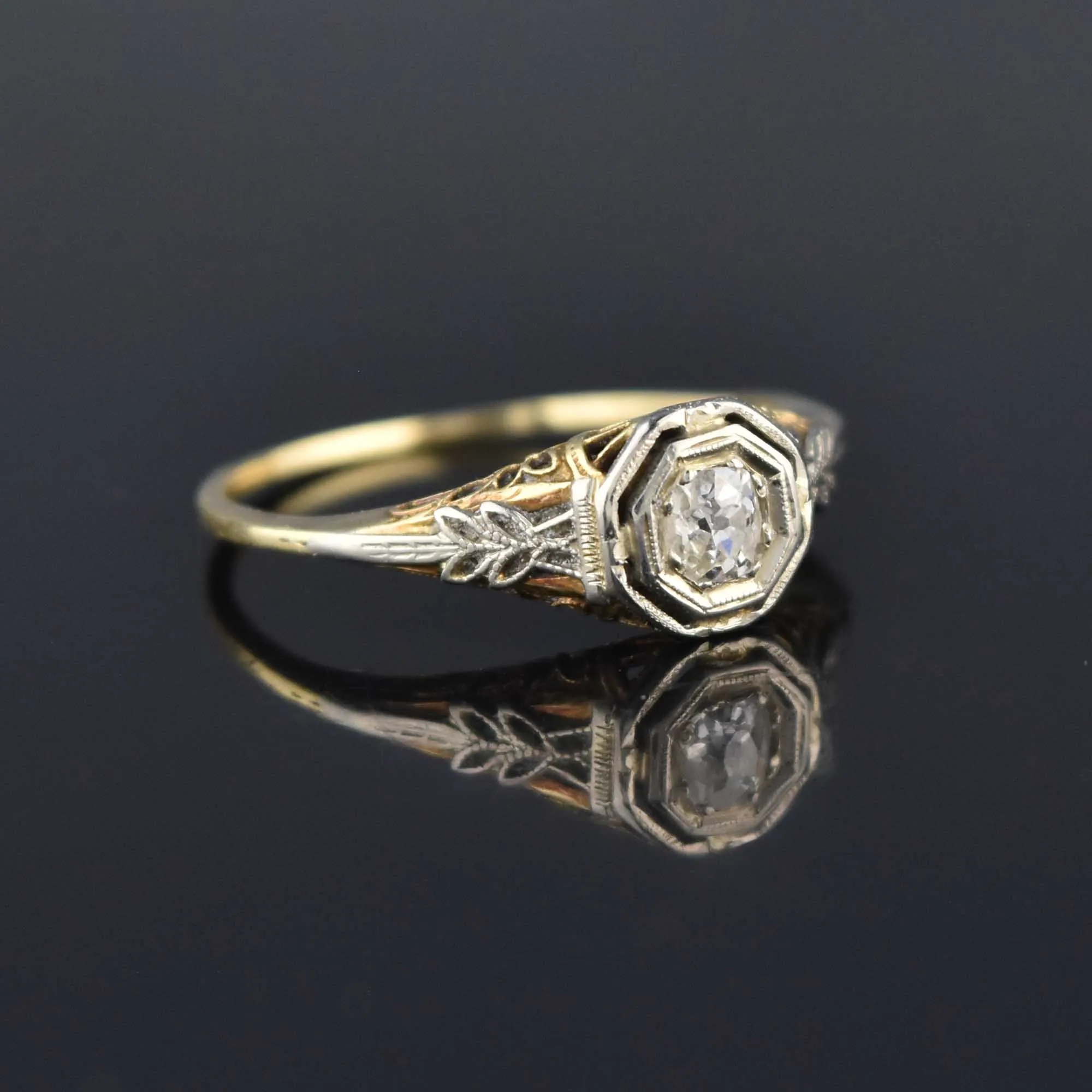 Art Deco 14K Gold Filigree .25 CTW Diamond Engagement Ring