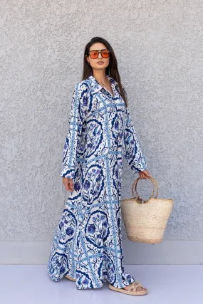 Beautiful blue print kaftan dress, caftans for women, Boho Kaftan dress, Caftans for women, long summer kaftan, kaftans, caftan