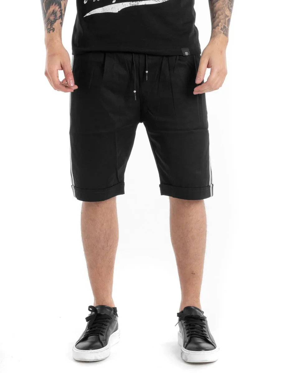 Bermuda Pantaloncino Uomo Shorts Nero Righe Lato Pantalaccio GIOSAL-PC1884A