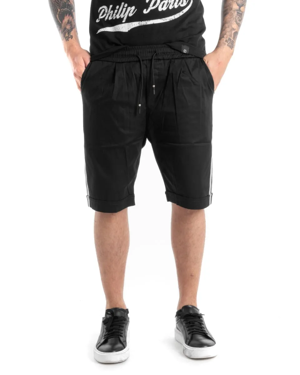 Bermuda Pantaloncino Uomo Shorts Nero Righe Lato Pantalaccio GIOSAL-PC1884A