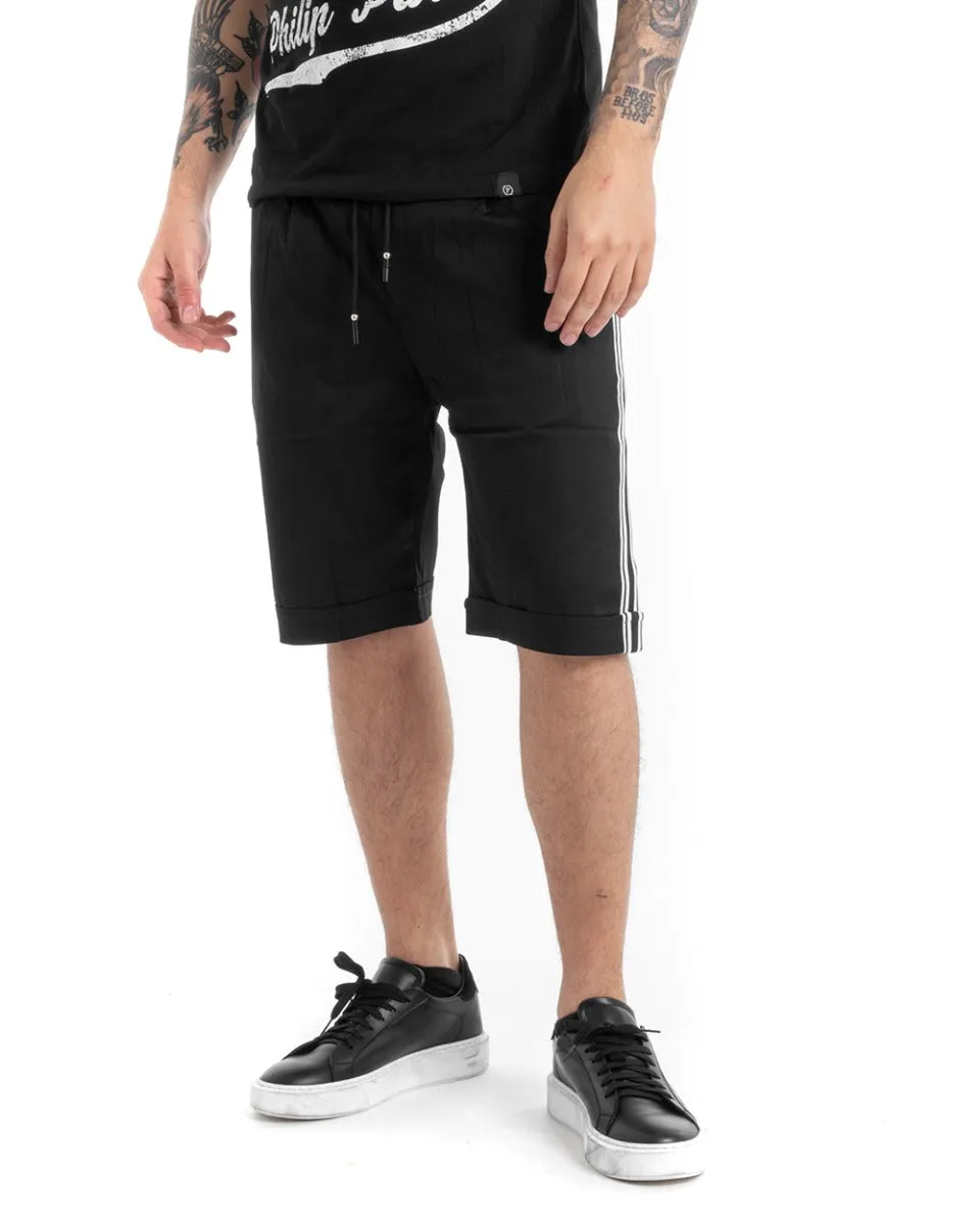 Bermuda Pantaloncino Uomo Shorts Nero Righe Lato Pantalaccio GIOSAL-PC1884A