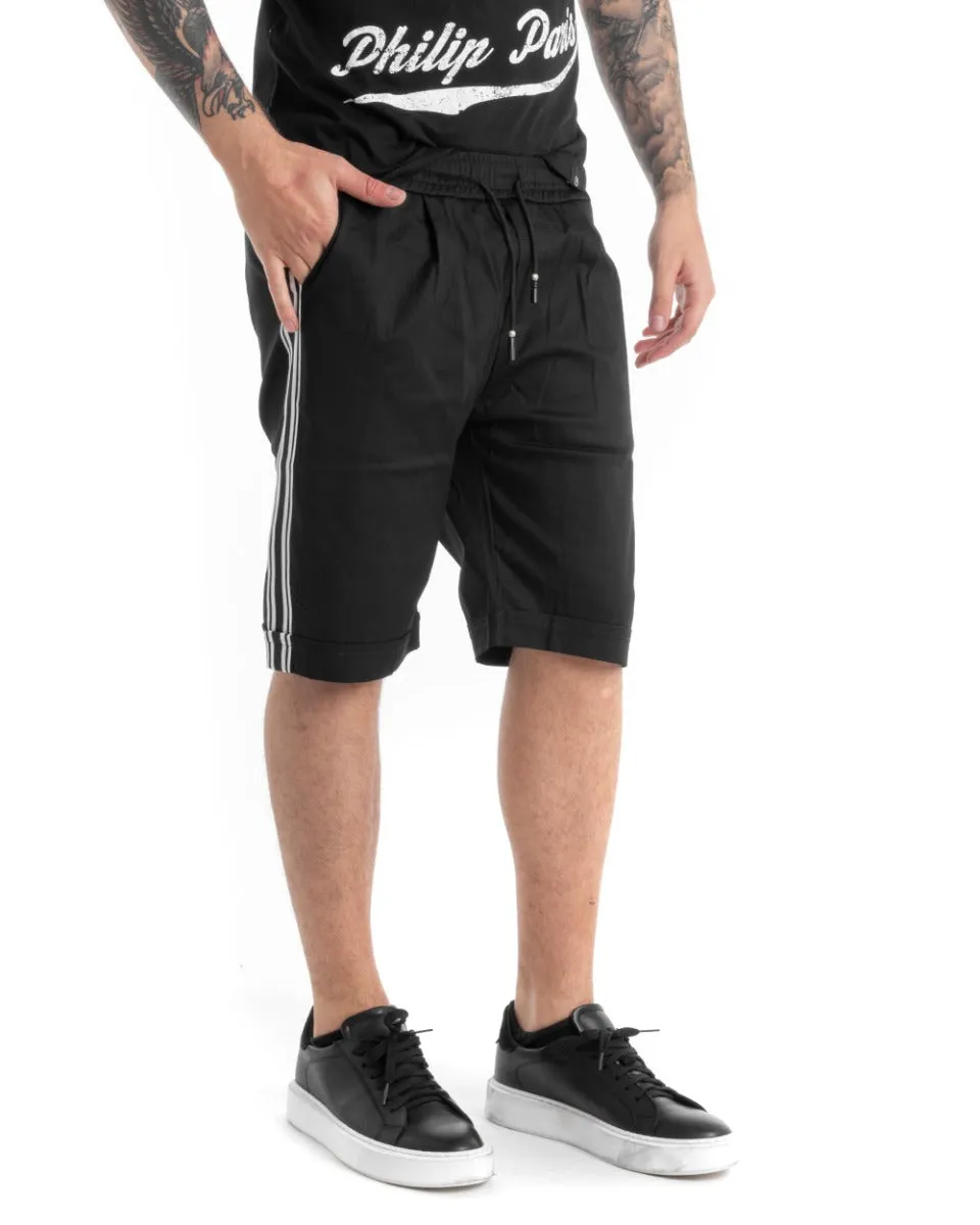 Bermuda Pantaloncino Uomo Shorts Nero Righe Lato Pantalaccio GIOSAL-PC1884A