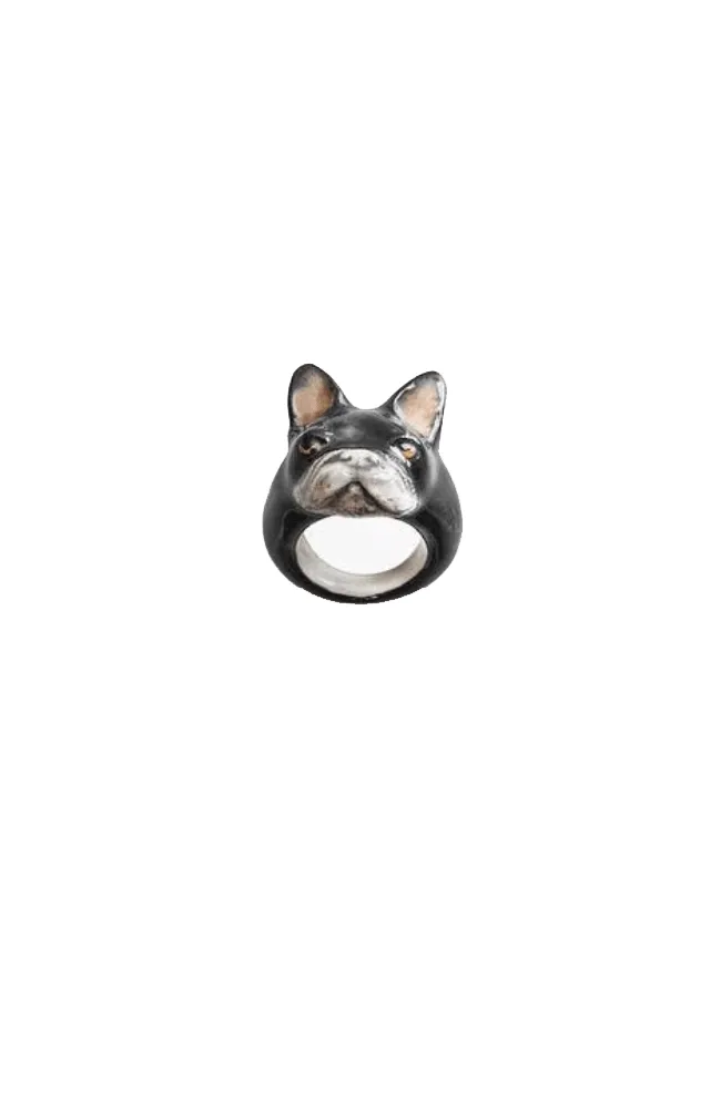 Black French Bulldog Porcelain Ring