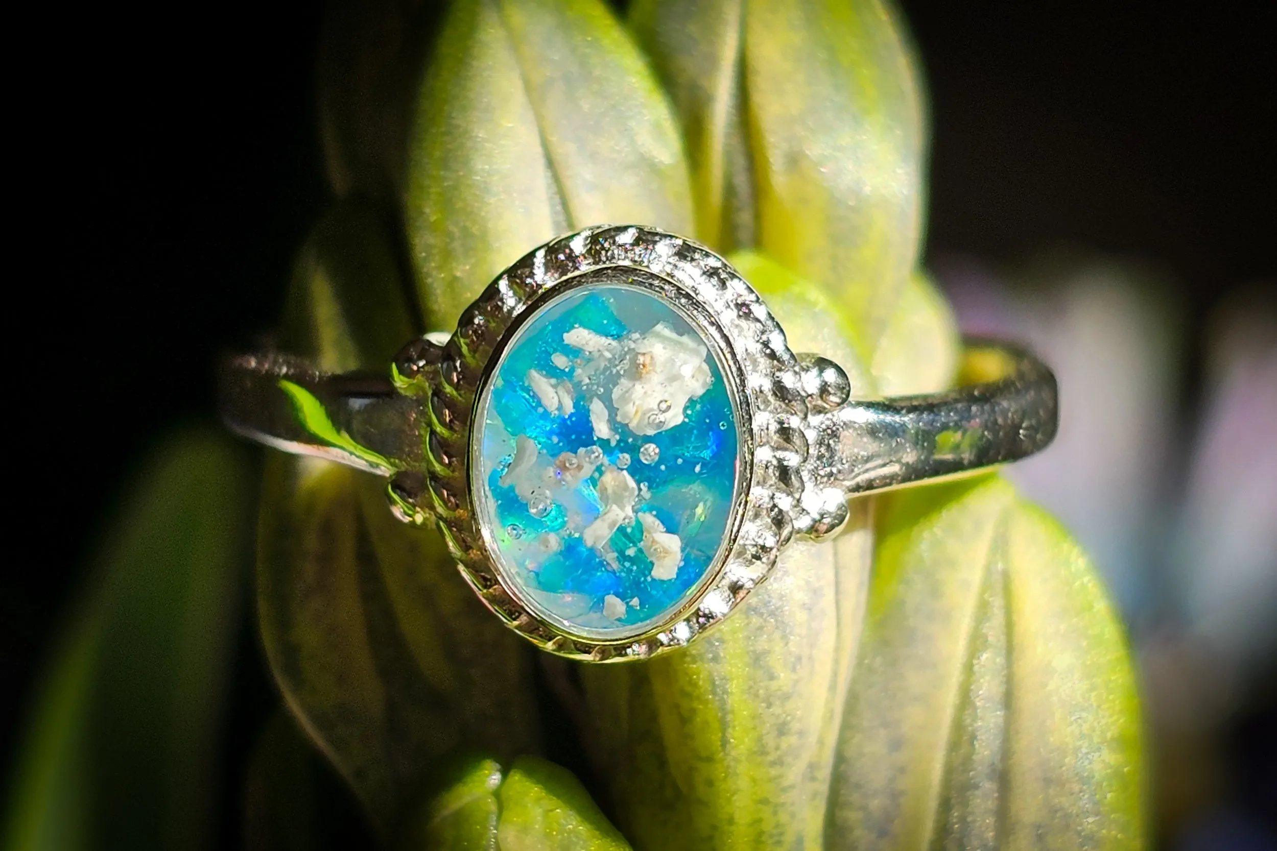 Braided Oval Opal Cremation Ring