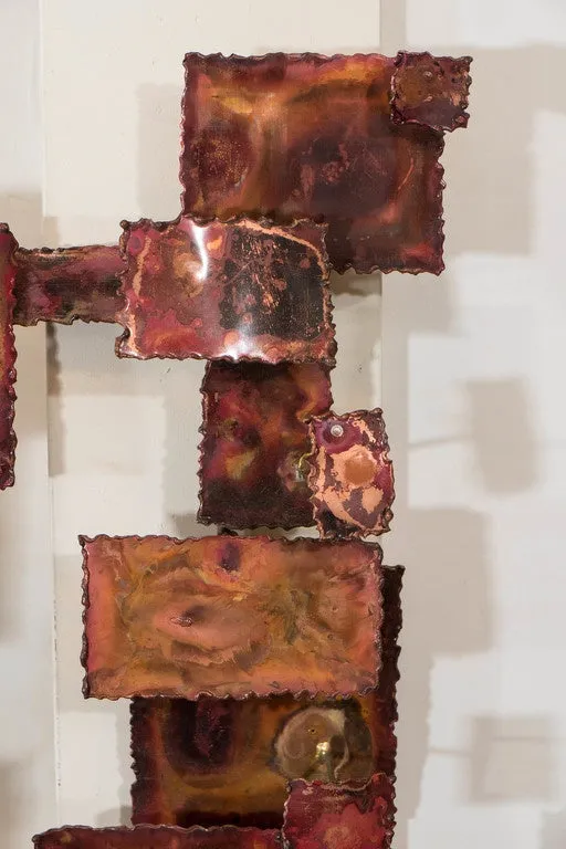 Brutalist Geometric Abstract Copper Wall Sculpture, Manner of Curtis Jere