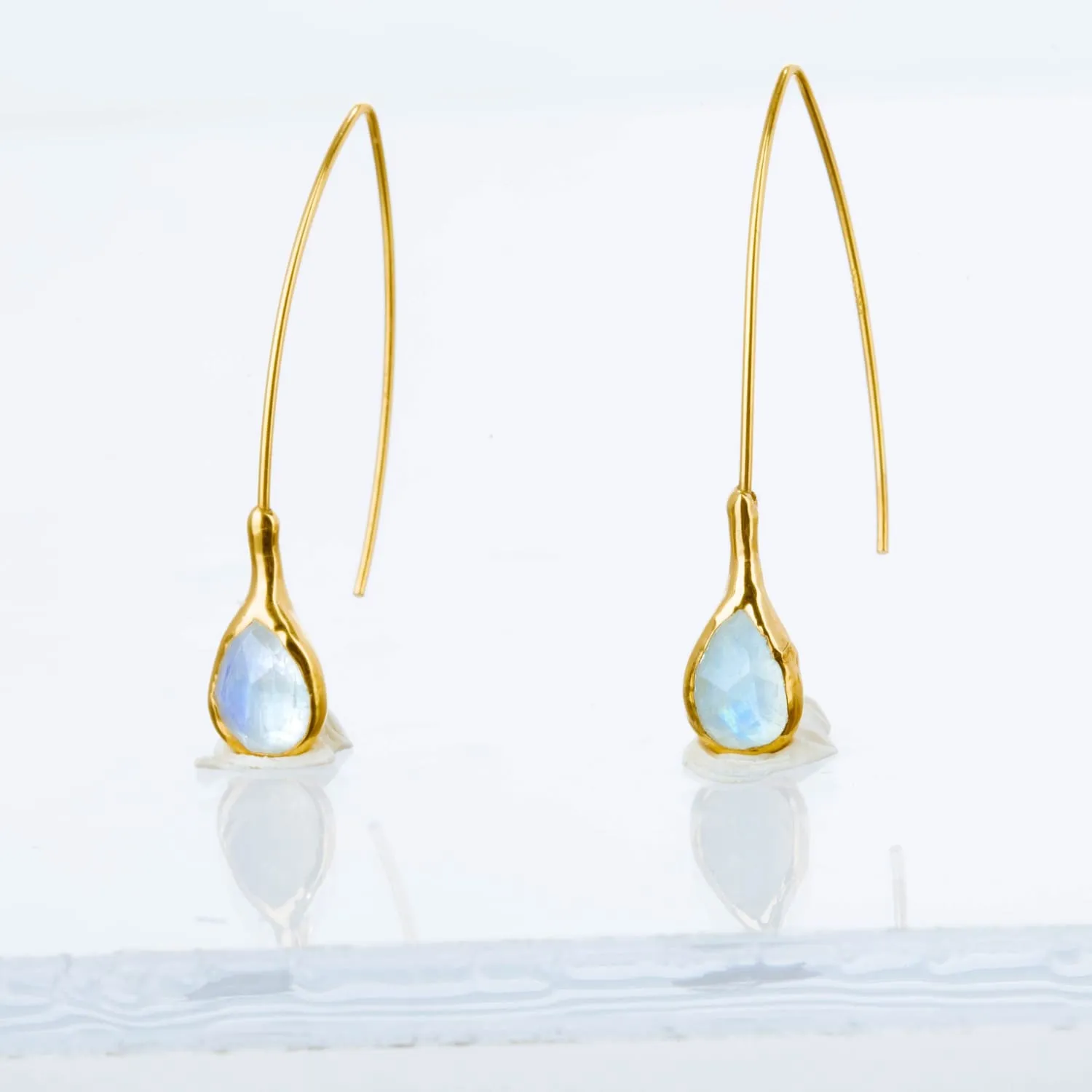 Edgy Rain Drop Rainbow Moonstone Earrings