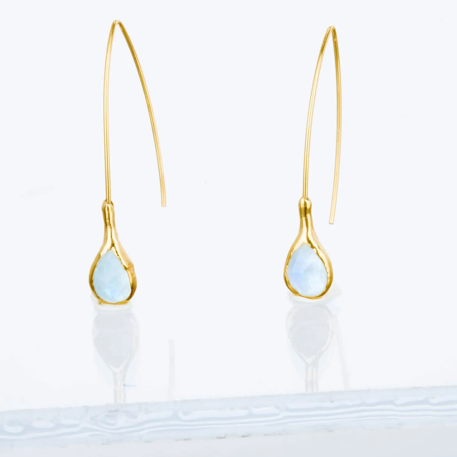 Edgy Rain Drop Rainbow Moonstone Earrings