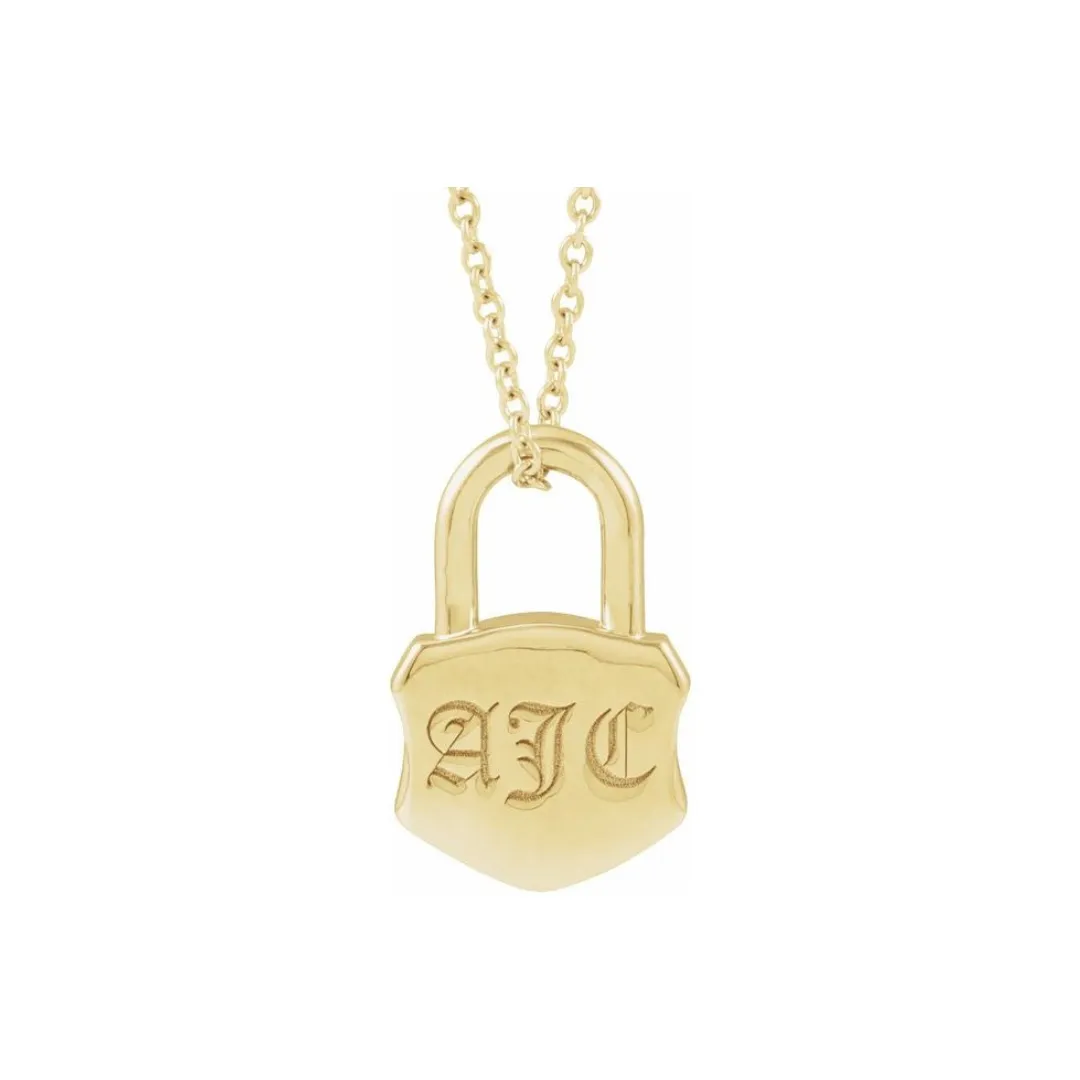 ENGRAVED LOCK PENDANT NECKLACE