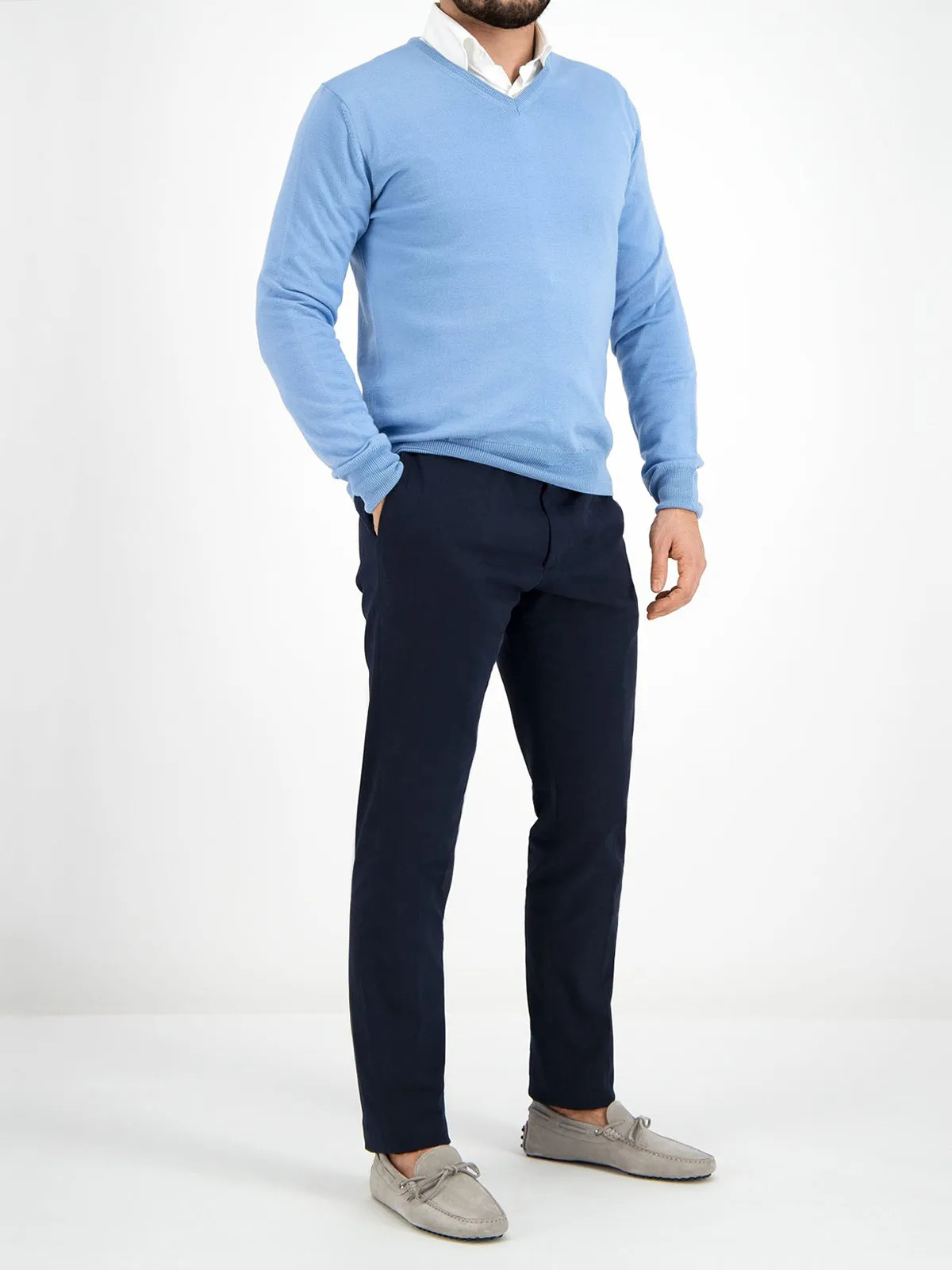 Extrafine Merino V-Neck Light Blue