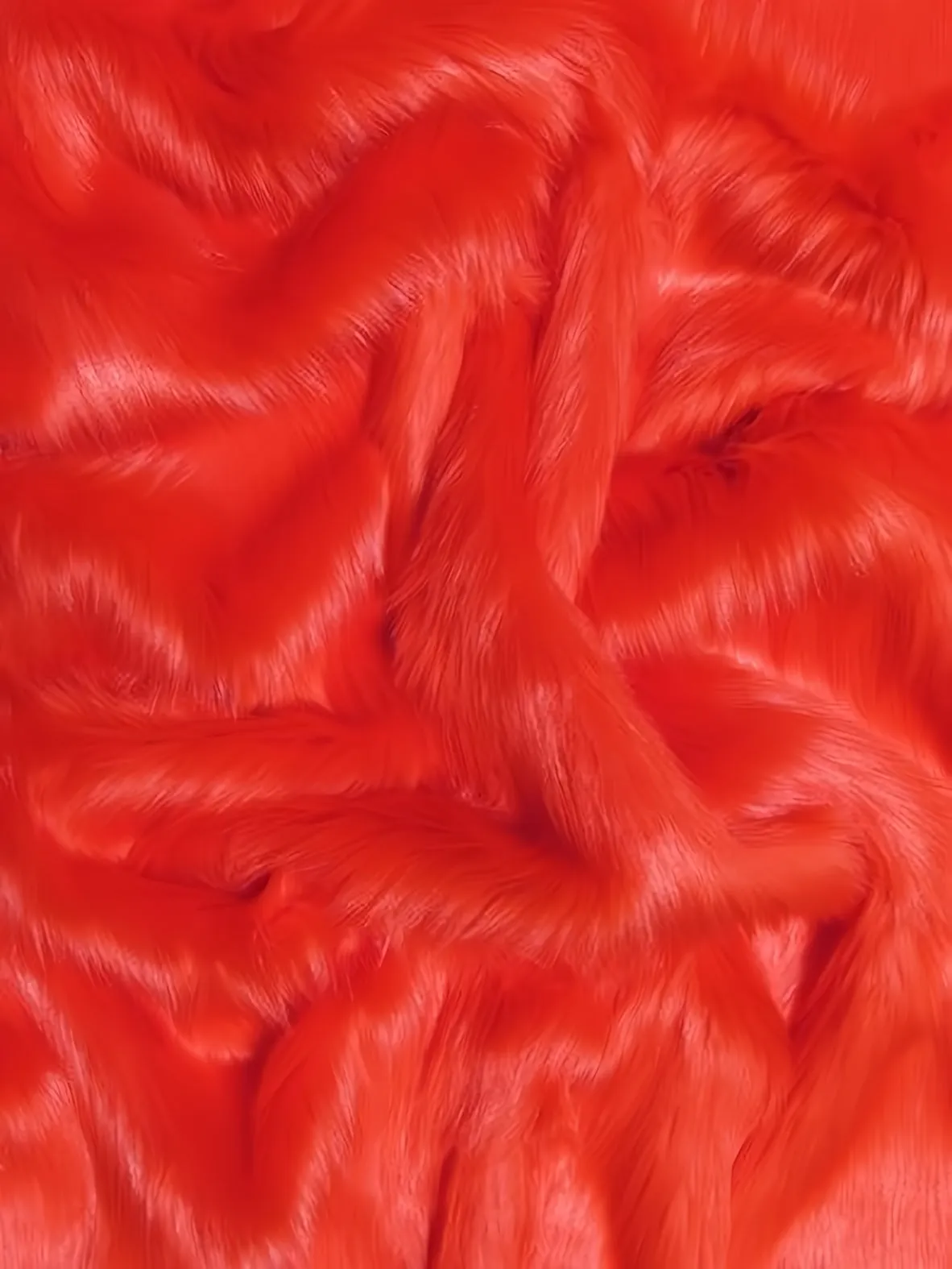 Faux Fake Fur Solid Shaggy Long Pile Fabric / Fire Red / 15 Yard Bolt