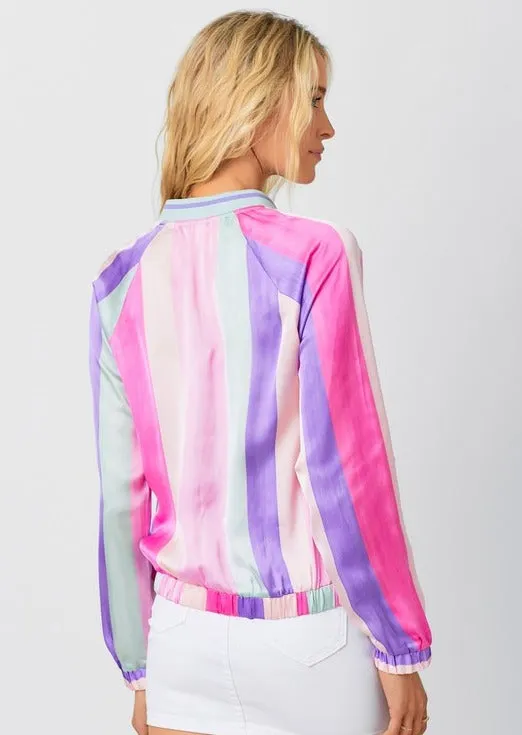 FINAL SALE - Pink Mix Striped Bomber Jacket