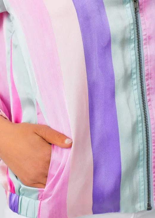 FINAL SALE - Pink Mix Striped Bomber Jacket