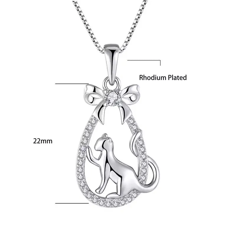 Gift Basket Cat Necklace in Solid 925 Sterling Silver