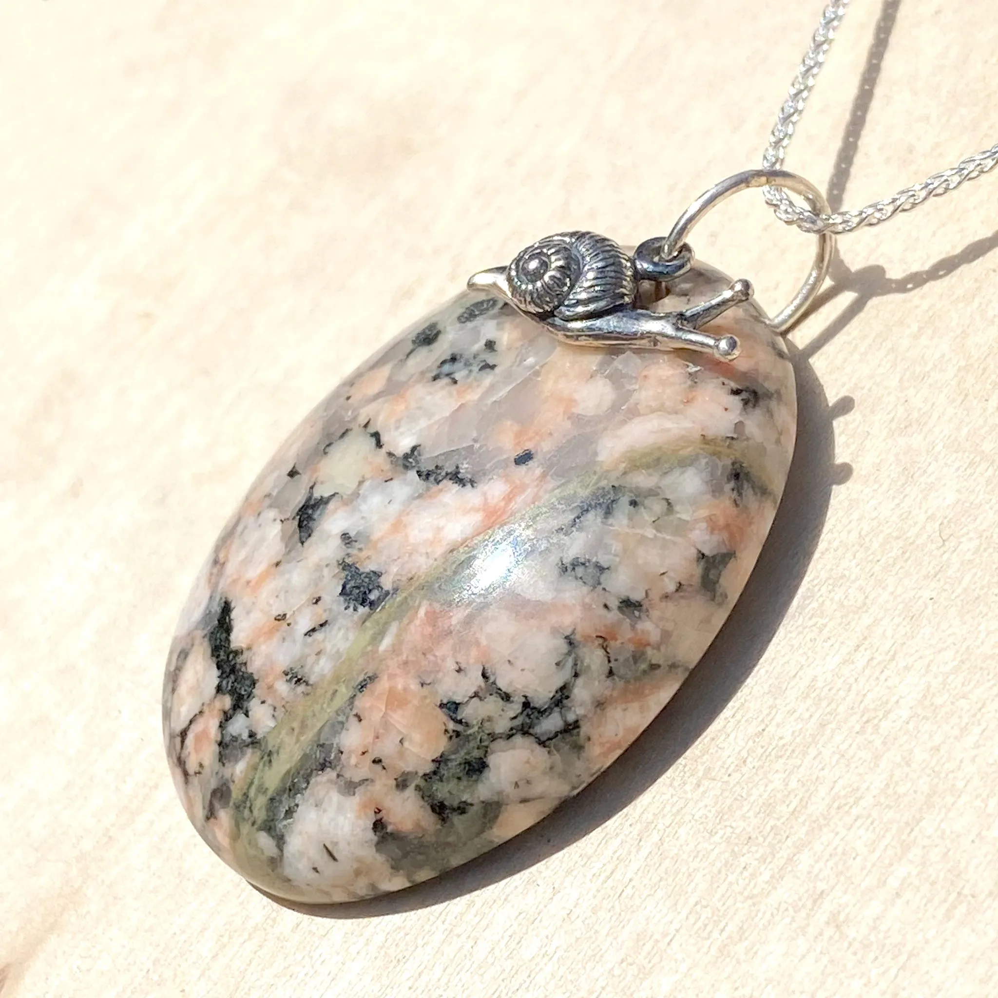 Granite with Snail Charm Pendant Necklace