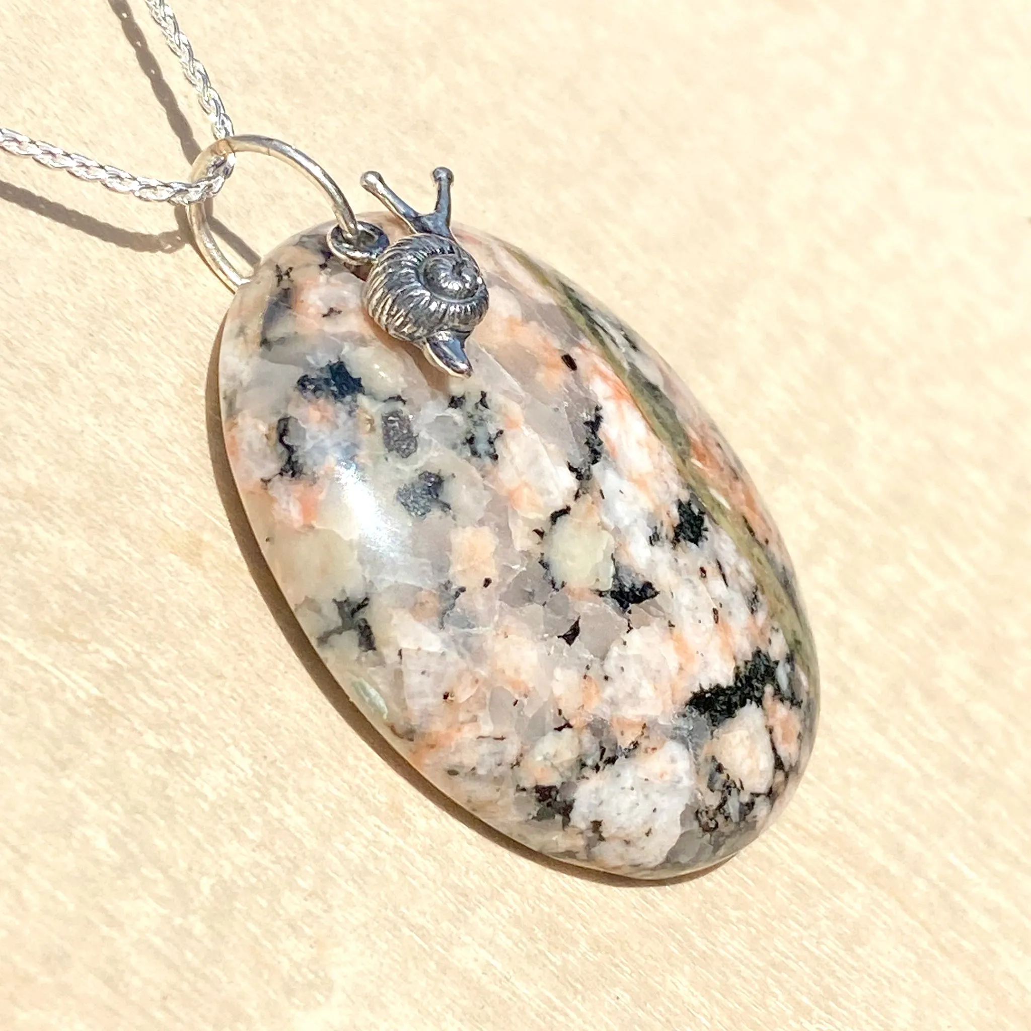 Granite with Snail Charm Pendant Necklace