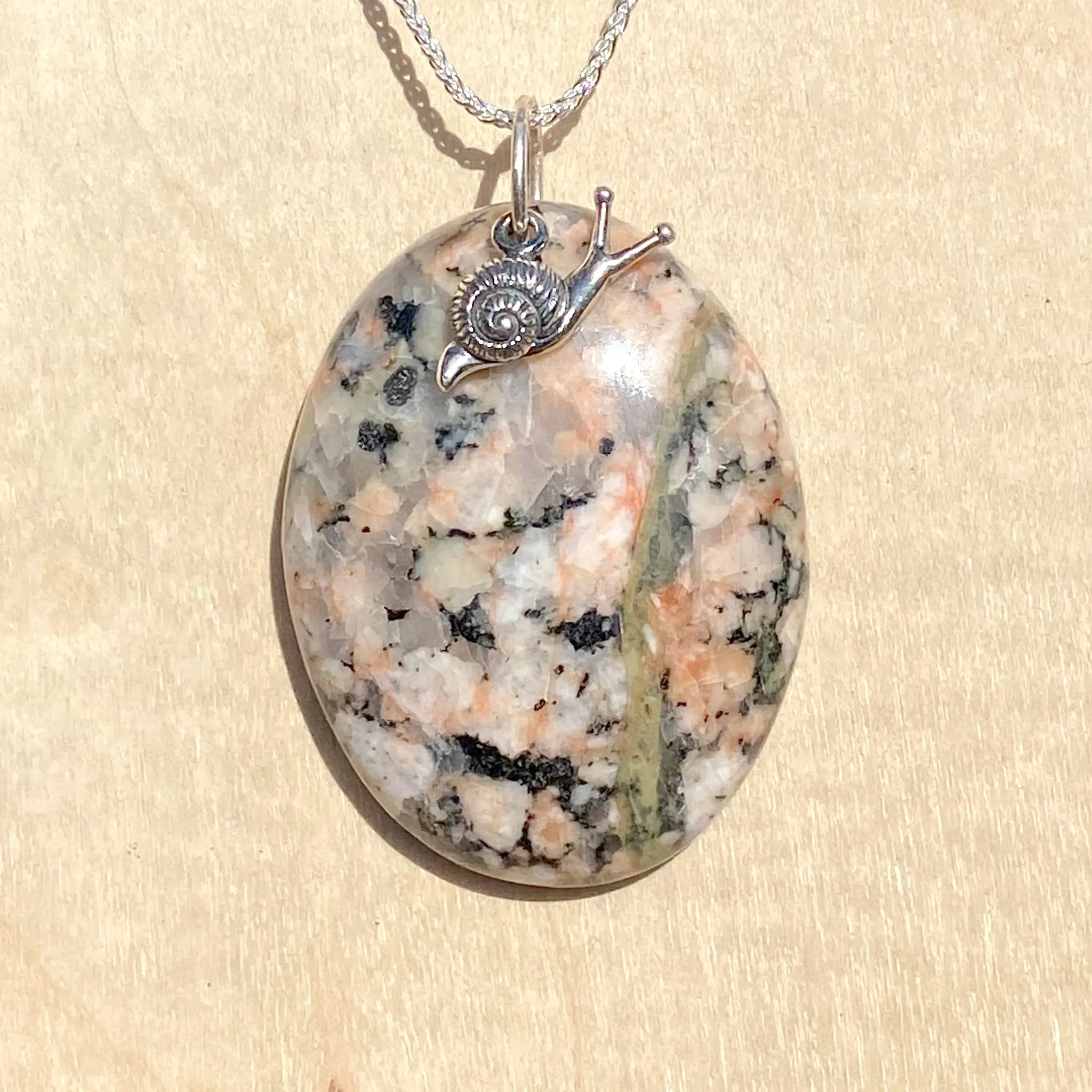 Granite with Snail Charm Pendant Necklace