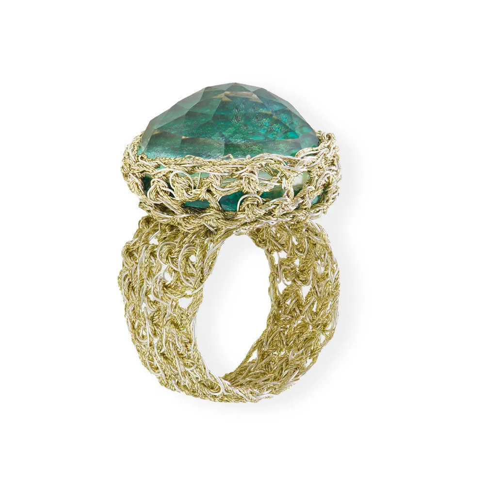 Handmade Gold Plated Crochet Ring With Chrysocolla Gemstone