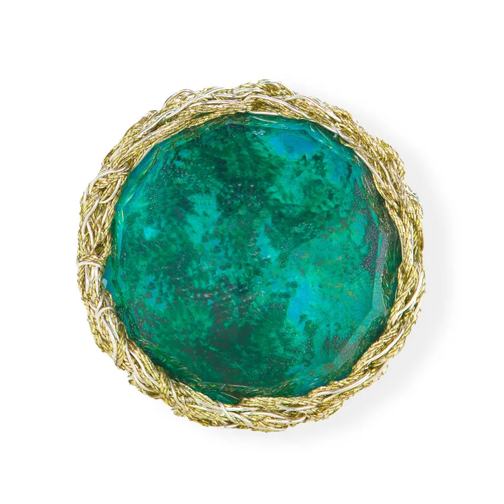 Handmade Gold Plated Crochet Ring With Chrysocolla Gemstone