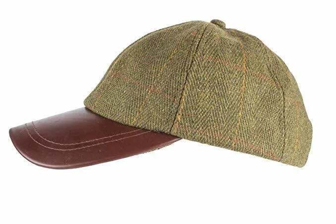 Hazy Blue Mens Leather Peak Tweed Cap One Size