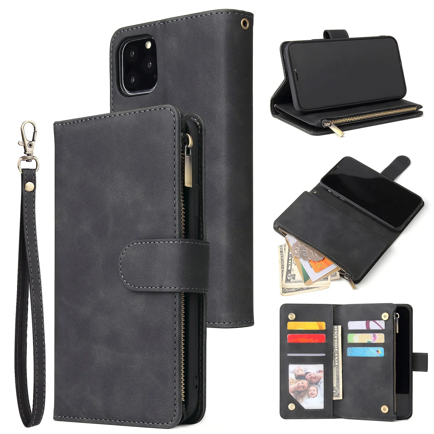 INSTOCK - iPhone zipper mobile phone multi-card wallet leather