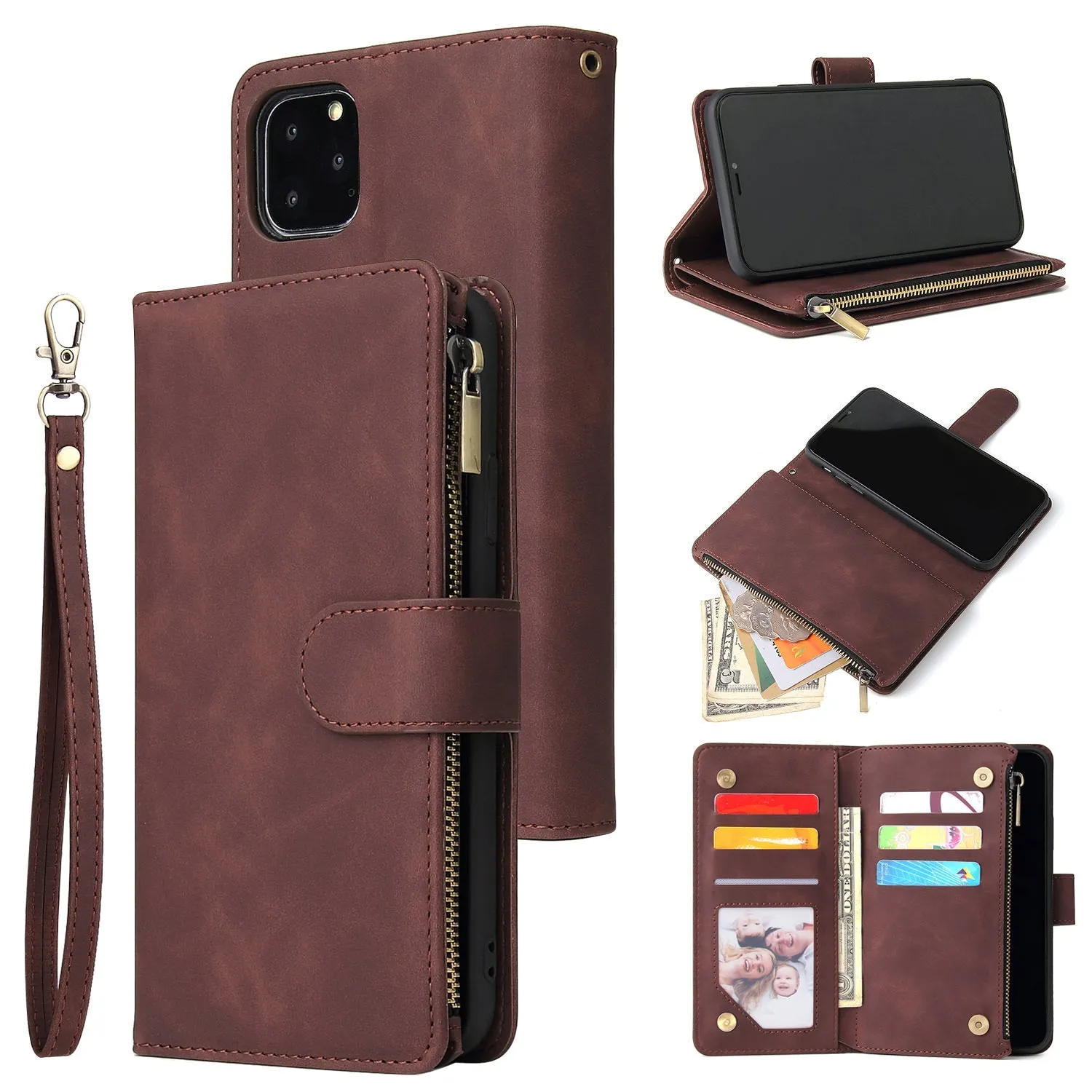 INSTOCK - iPhone zipper mobile phone multi-card wallet leather