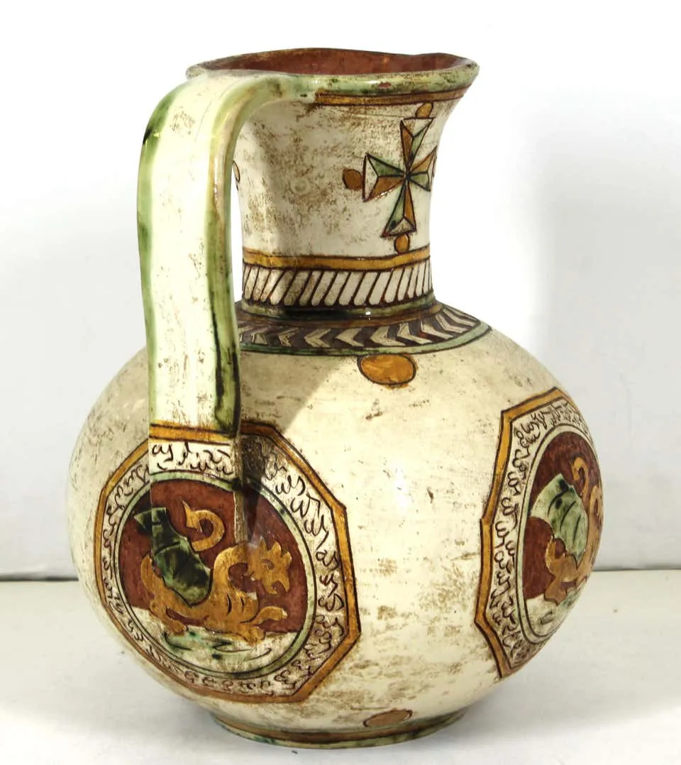 Italian Renaissance Revival Sgraffito Ceramic Pitcher with Dragon Motif