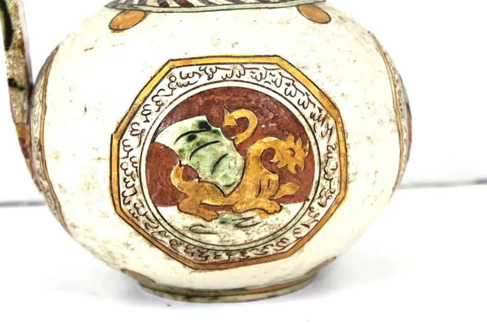 Italian Renaissance Revival Sgraffito Ceramic Pitcher with Dragon Motif