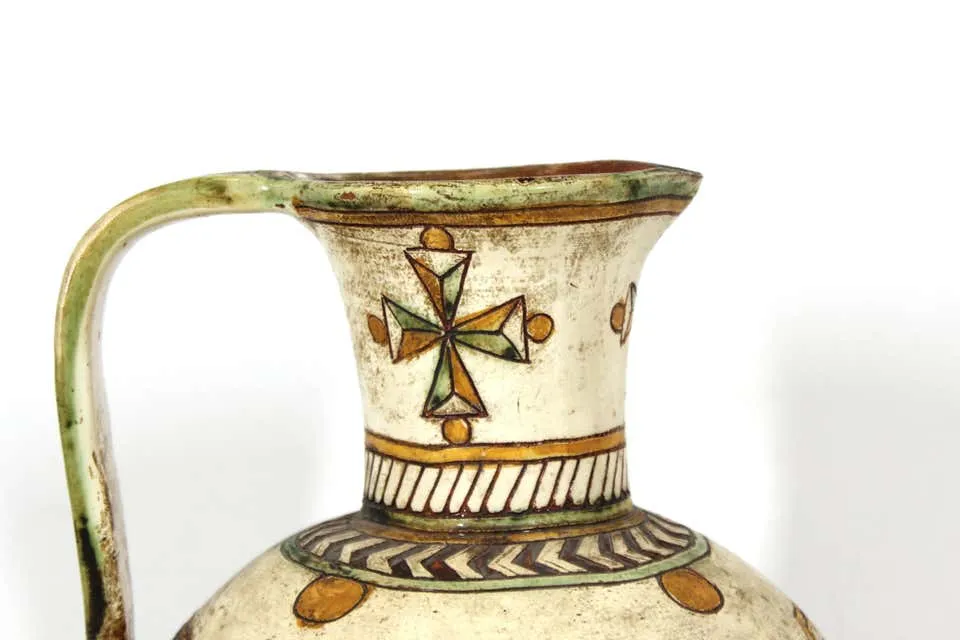 Italian Renaissance Revival Sgraffito Ceramic Pitcher with Dragon Motif