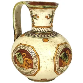 Italian Renaissance Revival Sgraffito Ceramic Pitcher with Dragon Motif