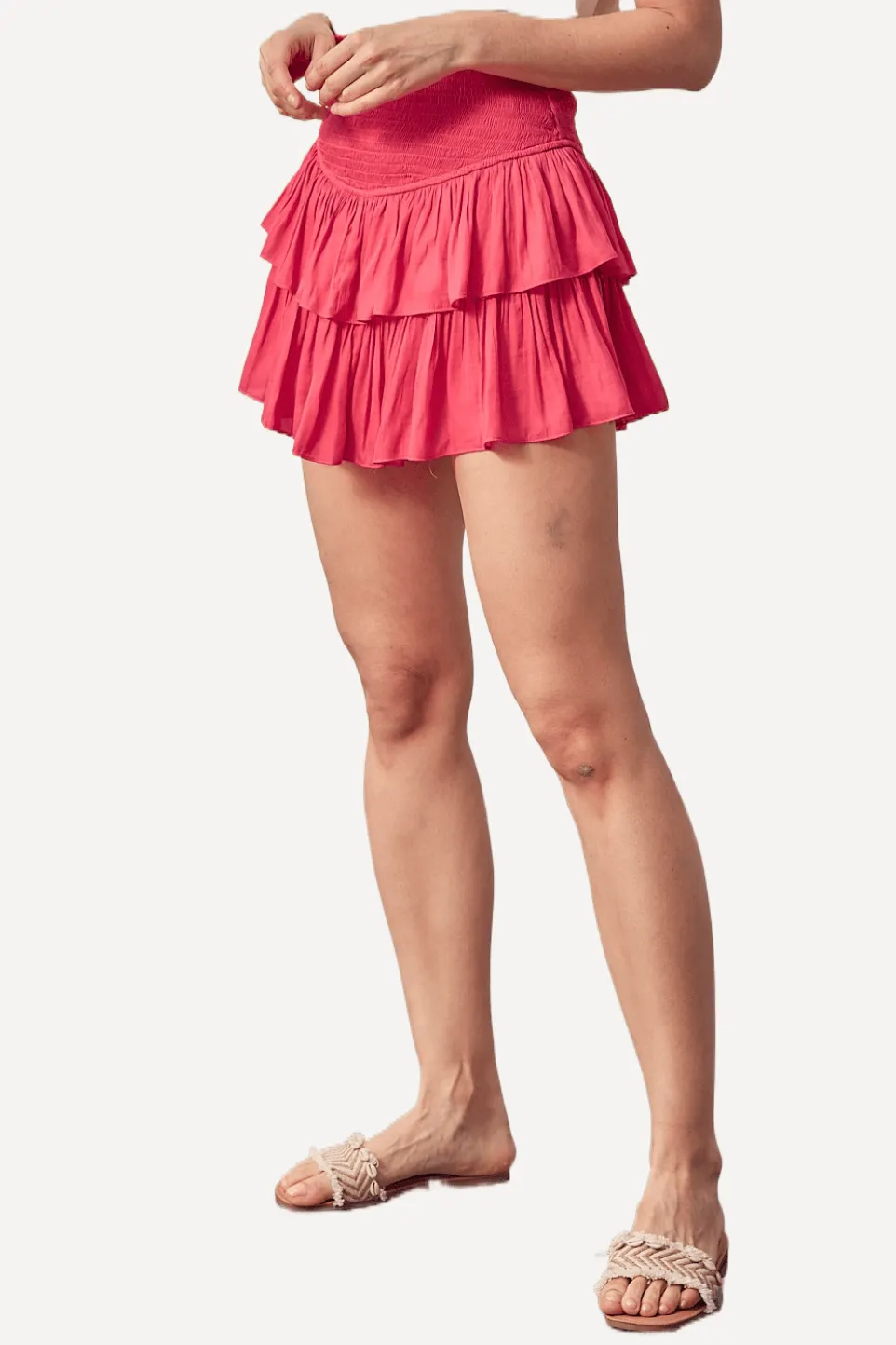 Juniors' Pink Layered Mini Skirt