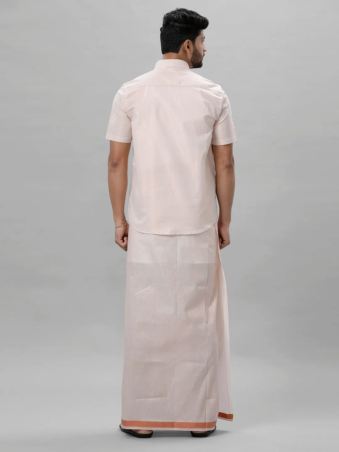 Like Father Like Son Tissue Jari Half Sleeves Shirt Dhoti Combo Sankalpam Copper