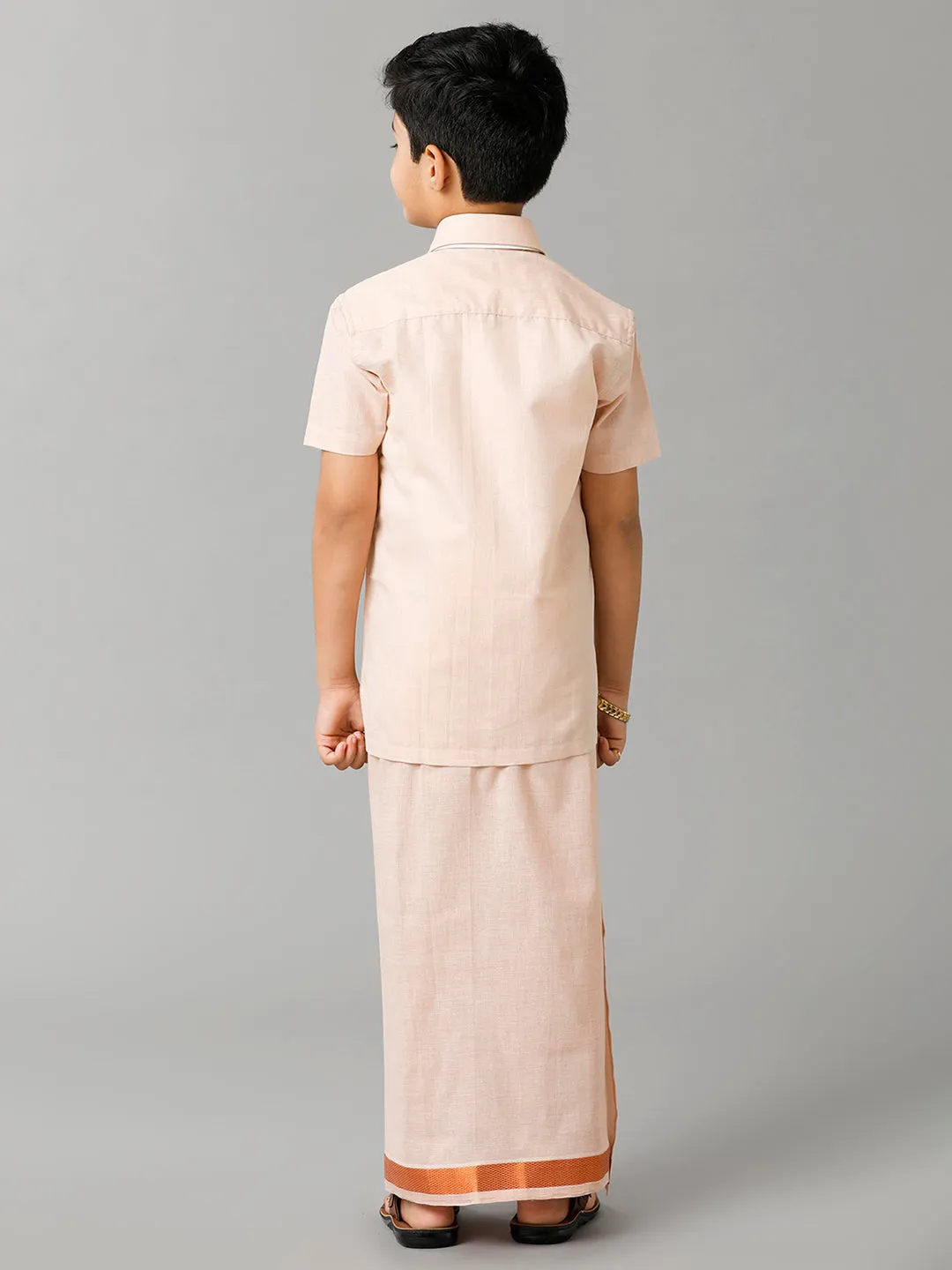 Like Father Like Son Tissue Jari Half Sleeves Shirt Dhoti Combo Sankalpam Copper