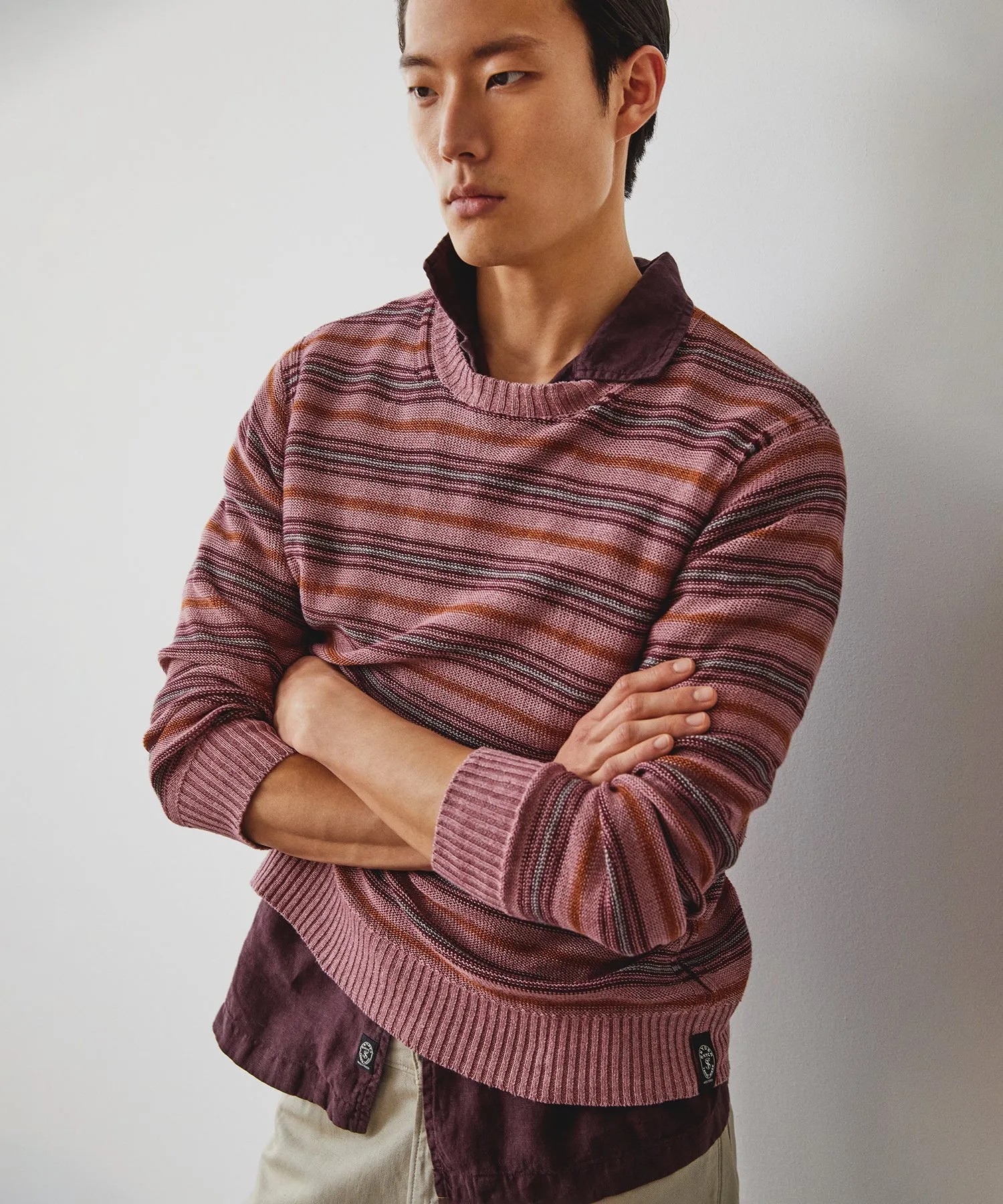 Linen Striped Sweater in Wild Mulberry