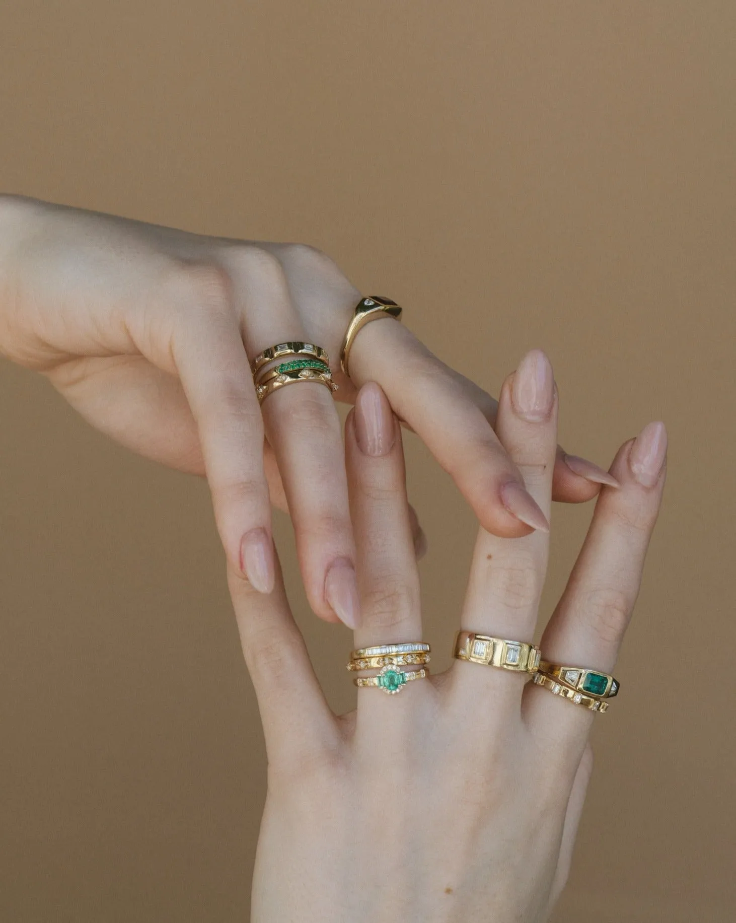 *Made to Order* Emerald & Diamond Mosaic Ring - 14k Solid Gold